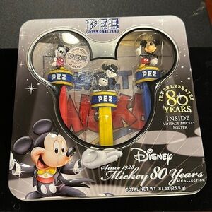 Collectible 2008 Mickey Mouse 80 yr Pez dispenser set with poster